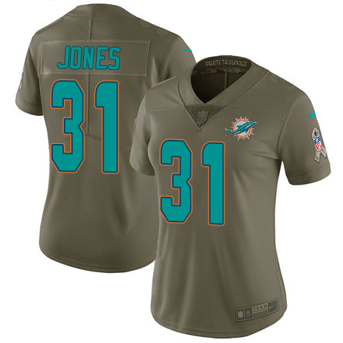 Nike Miami Dolphins #31 Byron Jones Olive Women Stitched NFL Limited 2017 Salute To Service Jersey